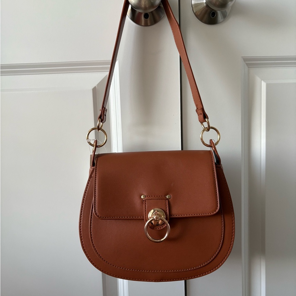 Badgley Mischka Tan Vegan Leather Shoulder Bag